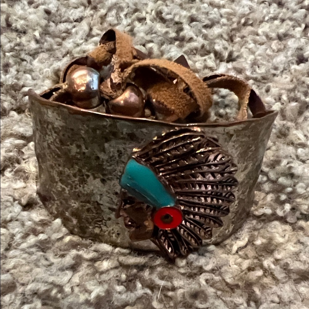 Turquoise and Red Native American Style Cuff Bracelet